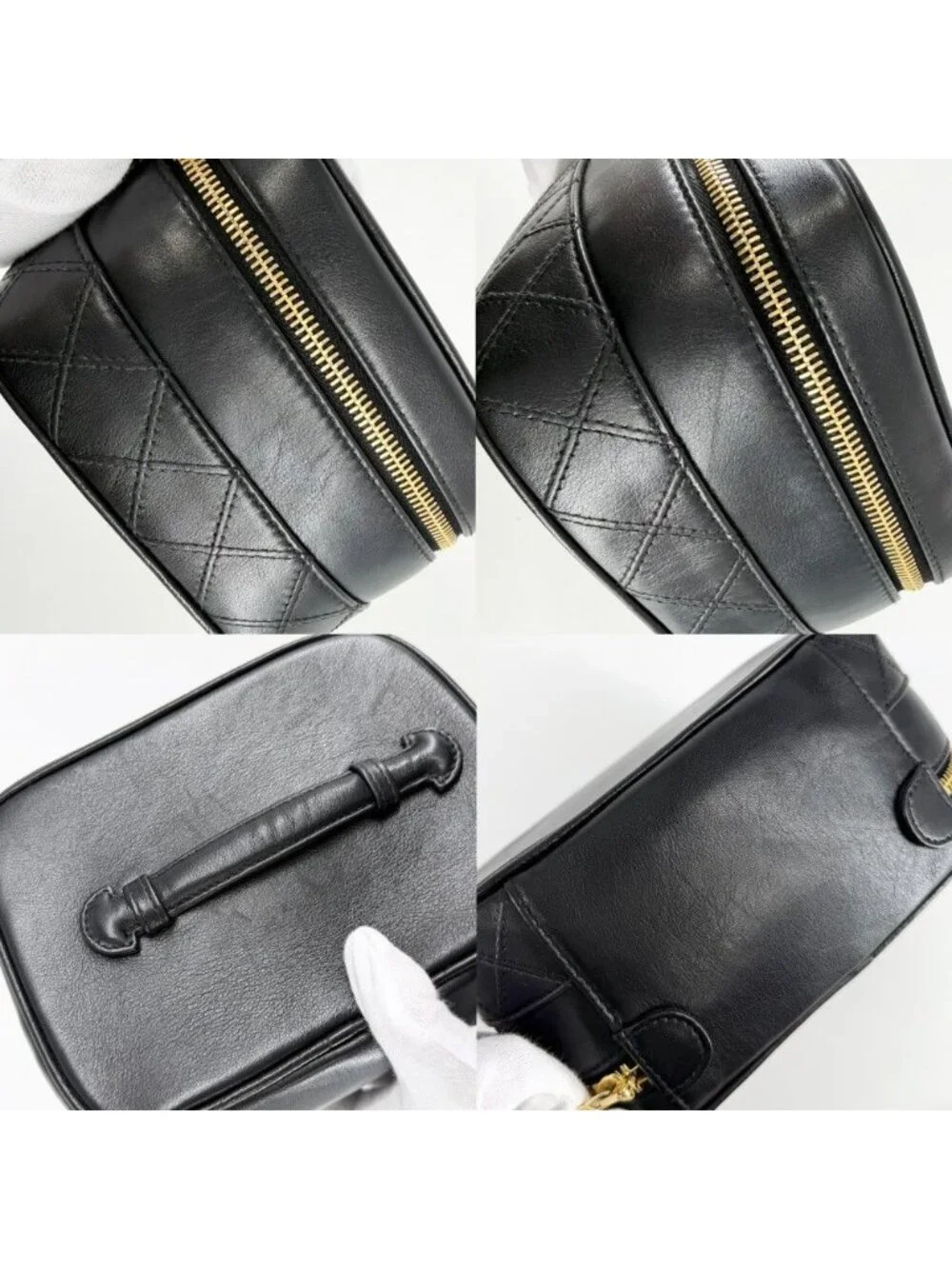 Chanel Pouch Makeup Bicolor Vanity Leather Black Gold